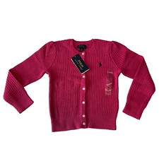 Polo Ralph Lauren Button Front Sweater Girls Size 6 Pink Long Sleeve Knit Fall