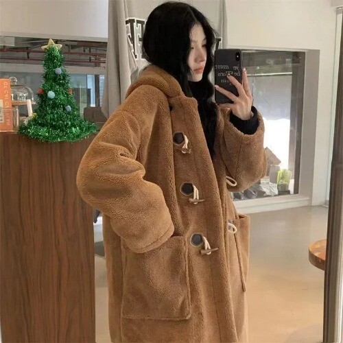 Lamb Wool Coats Woman Fleece Hoodies Jacket Cowhorn Button Loose Coat Winter - Bild 22 von 22