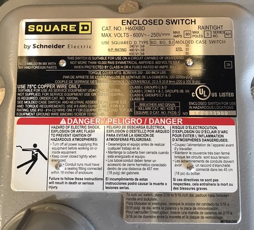 HOUSTON STOCK NEW SQUARE D H60XBD SWITCH ENCLOSURE 60 AMP NEMA 7/9 FREE SHIPPING - Picture 4 of 15