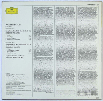 独LP Daniel Barenboim, English Chamber Orchestra Haydn: Symphonie Nr. 46  Symphonie Nr. 47 2531324 DEUTSCHE GRAMMOPHON /00260 J Haydn E Chamber Orchestra D Barenboim ‎Lp Symphonie Nr. 46