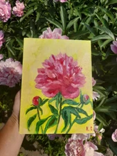 peonies original oil painting, pink flowers oil painting, peonies wall art
