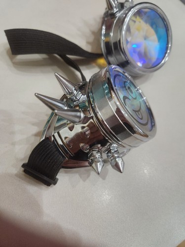 Kaleidoscope Silver Steampunk Goggles Punk Gothic Aviator Rave Kaleidoscopic - Picture 3 of 5