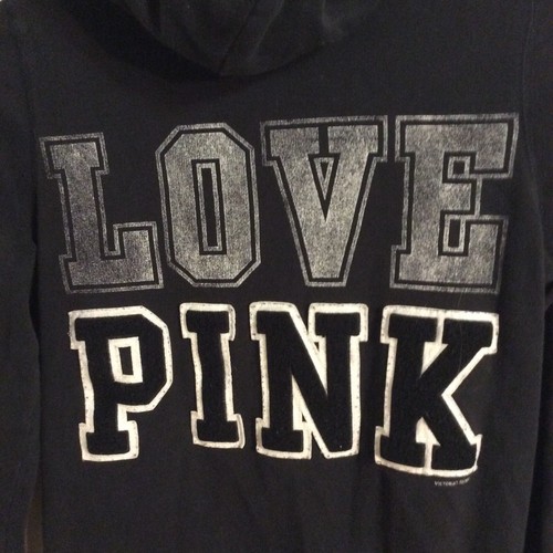 Victorias Secret Pink Pullover Hoodie Black Size XS Pink Love - Picture 4 of 7