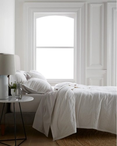 NWOT QUINCE ORGANIC COTTON STRIPE STITCH QUILT ONLY TWIN WHITE COVERLET - Picture 6 of 17