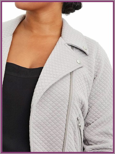  TORRID Women's (6X  30)  Pebble Grey Quilted Knit Moto Jacket Zip Stretch Lined - Picture 4 of 5