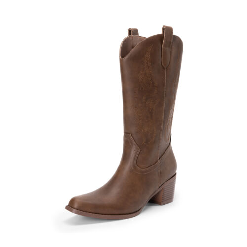 Women Western Boots Square Toe Cowboy Cowgirl Boot Music Festival Mid Calf Boots - Picture 20 of 47