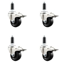 3.5 Inch 316SS Hard Rubber Wheel Swivel 1-1/8 Inch Stem Caster Set Lock Brake