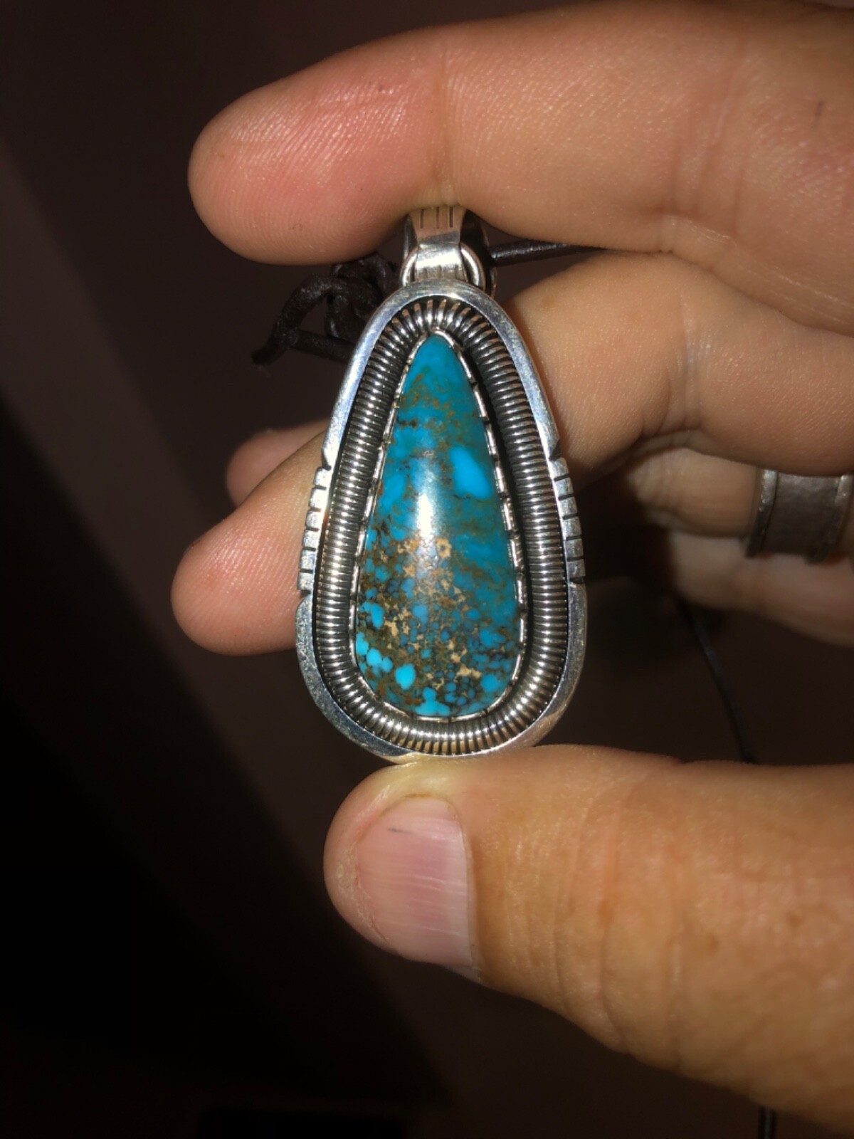 Rare Apache Blue Turquoise Pendant by Navajo Master silversmith Derrick