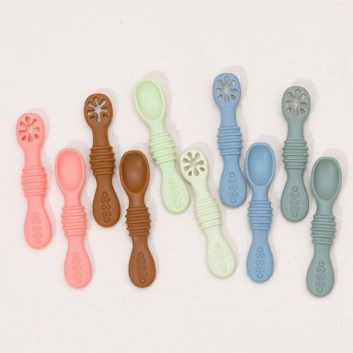 Feeding Spoon Set Baby Toddler Training Weaning Tableware 2Pcs Silicone Utensil - Picture 8 of 25