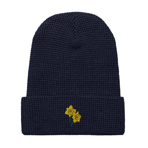 Waffle beanie Embroidered Daffodils Floral One Size Unisex Adult Beanie Hat - Picture 8 of 14