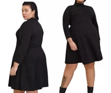 Torrid 4 4X Black Dress Studio Cupro Mock Neck Fit-n-Flare Plus Sz 26 NWT