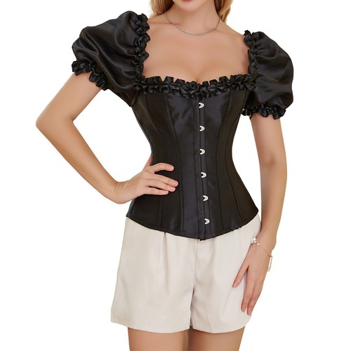 Mujeres Sexy Cuello Cuadrado Bustier Corsés Top Manga Abullonada Sobre Busto Modelador Talla Grande - Imagen 7 de 20