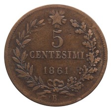 DN- Regno d'Italia - 5 centesimi 1861 - Bologna - RR Vittorio Emanuele II -11974