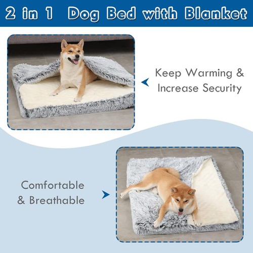Dog Bed with Cover Cave, Orthopedic Dog Bed with Blanket, 33.5 * 27.6'' Rectangl - Picture 2 of 8
