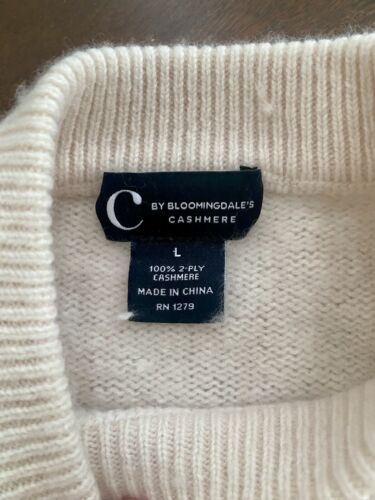 Maglione BLOOMINGDALES Junior Large 100% Cashmere Maglia Cavo Alabastro Bianco - Foto 5 di 6