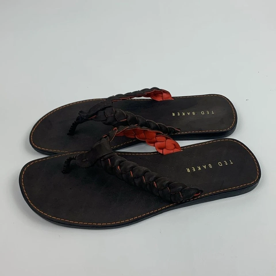 Chanclas Ted Baker trenzadas de cuero marrón estilo tanga para hombre 11-12 Foto 3 de 4