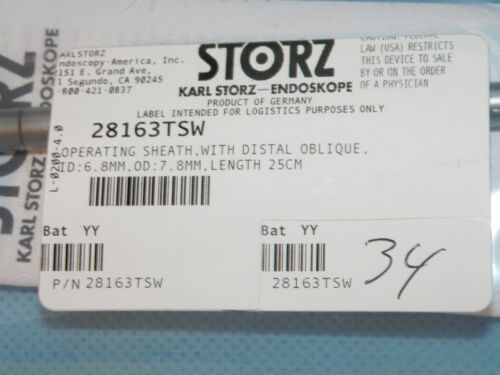 STORZ 28163TSW Funda de funcionamiento con oblicuo distal, diámetro interior 6,8 mm, NUEVO - Imagen 2 de 2