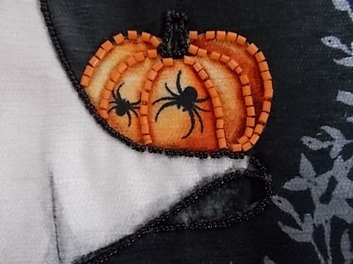 Set of 2 Mireille Designs Halloween Ghost Pumpkins 15" Round Placemats Beads - Picture 5 of 7