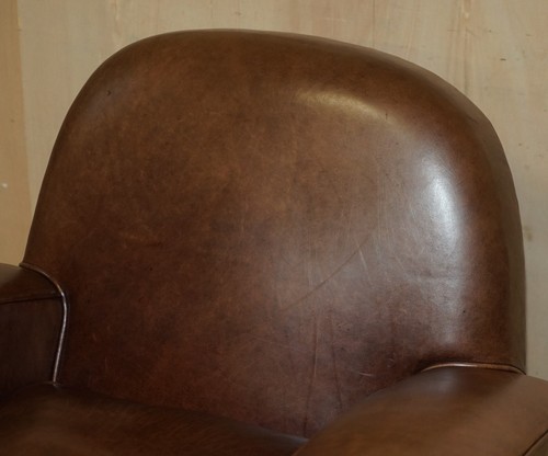 STUNNING PAIR OF ORIGINAL ART DECO HERITAGE BROWN LEATHER CIRCA 1920'S ARMCHAIRS - Picture 4 of 15