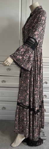 MISS JUNE PARIS Blumenmuster Maxikleid & Spitzeneinsatz Detail & Krawatte Taille UK12 - Bild 11 von 15