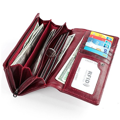 Lange Damen-Geldbörse Clutch aus echtem Leder RFID-Sperre Personalausweishalter Geldbörse - Bild 10 von 16