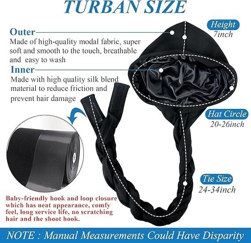 Upgraded Satin-Lined Halo Turban Durag, Pre-Tied Sleeping Bonnet for Men & Women - Picture 5 of 6