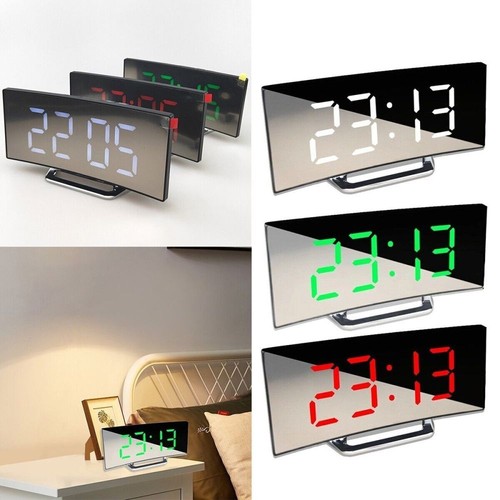 LED Digital Alarm Clock Mains USB/Battery Temperature Large Mirror Display - Picture 2 of 18
