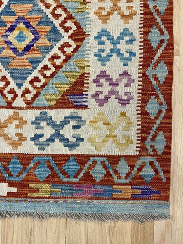 Bunter Tribal Veg Dye Handgefertigter Kelim Vorleger 4x5,9 - Bild 5 von 8