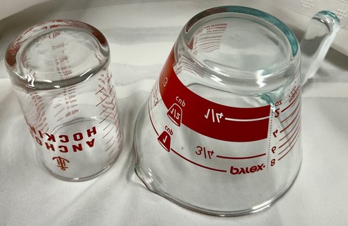 Vtg Pyrex Reverse Read 1 Cup Measuring Cup Red USA + Anchor Hocking 5 oz mini - Picture 5 of 8