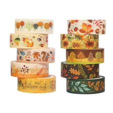 Autumn Washi Tape Set 10 Rolls - Autumn Leaves Pumpkin Sunflower Fall Decorative