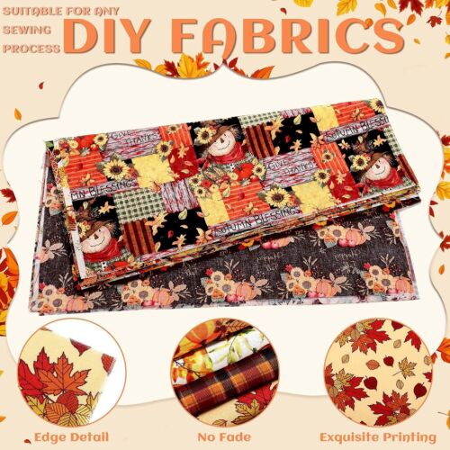 Colorful 10-Piece Thanksgiving Fabric Squares - Perfect for Quilting & Crafts - Picture 6 of 8