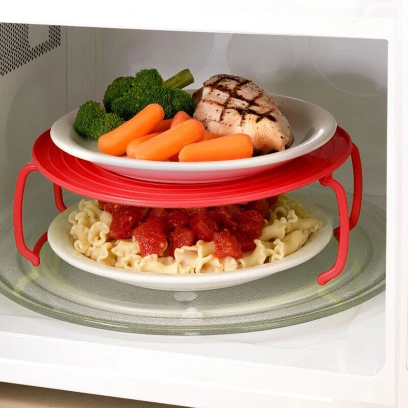 4 in 1 Microwave Support Plastic Food Dish Plate Stand Stacker Tray Heat Warmer - Image 2 of 4