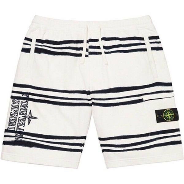 Supreme x Stone Island Sweat Shorts (White Stripped) BRAND Supreme x Stone Island Sweat Shorts (White Stripped) BRAND