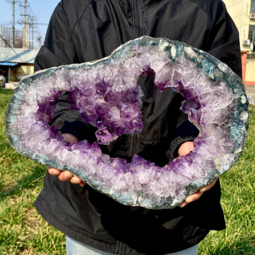 11.67LB Large Natural Amethyst Cave Crystal Slice Crescent shaped Hand Cut Repai - Picture 4 of 21