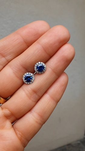 Dainty Natural Sapphires Stud Earrings | Sapphire and Diamonds Stud Earrings - Video 1 of 1