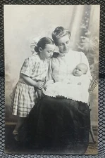 Mother Daughter Baby Blonde Studio Candid Intimate Antique RPPC c.1910s