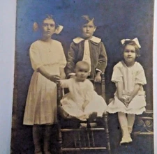 Vintage RPPC Black & White Family Portrait Brother Sisters Kids Photo Postcard 