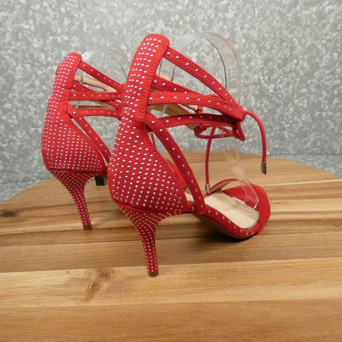 Jessica Simpson Shoes Womens 6.5M Maevi Red Velour Silver Studded Strappy Heel - Picture 3 of 16