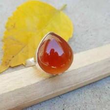 Orange Carnelian Gemstone Ring 925 Sterling Silver Bohemian Ring Gift For Her