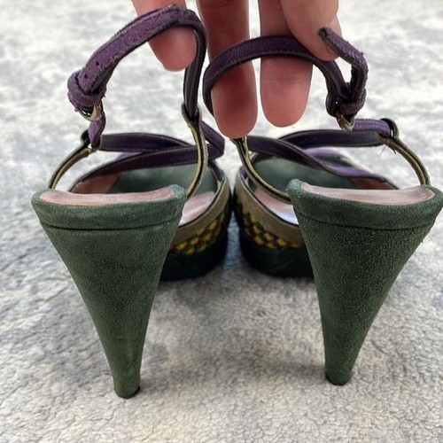 Miu Miu Suede Peeptoe Sandal Heels Strappy Green Purple Yellow Sz 39 - Picture 4 of 12