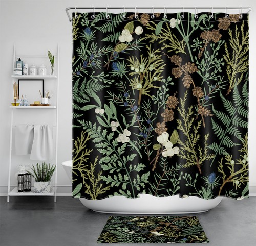 Juego de Cortina de Ducha Country Sage Hoja Verde Botánica Negra para Decoración de Baño - Imagen 23 de 23