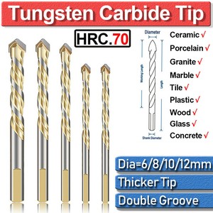 Vetro Mattoni Punte Per Vetro Set di Punte Per Trapano 5 Punte Per Piastrelle 6 mm, 8 mm, 10 mm, 12 mm Punte Per Ceramica Plastica e Legno