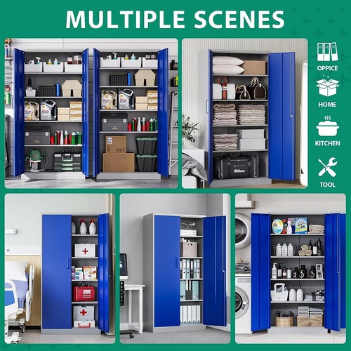 Garage Cabinet Metal Storage Cabinet with 4 Adjustable Shelves for Home Office - Picture 8 of 13