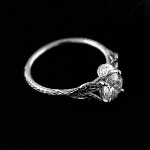 2.Ct Round Cut Moissanite Vintage Leaf Engagement Ring 14k White Gold Size 5 - Bild 3 von 4