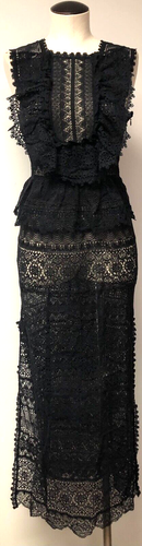 VESTIDO ULLA JOHNSON LILIA HECHO A MANO NEGRO ENCAJE TRANSPARENTE CON VOLANTES ESMOQUIN DELANTERO MAXI 6 - Imagen 2 de 16