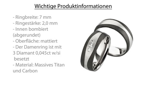 Eheringe Verlobungsringe Carbon - Titanringe Diamantring Trauringe Antragsring - Bild 3 von 8