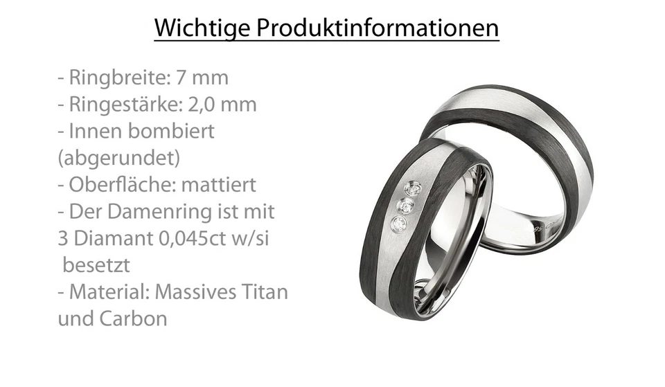Eheringe Verlobungsringe Carbon - Titanringe Diamantring Trauringe Antragsring - Bild 3 von 4