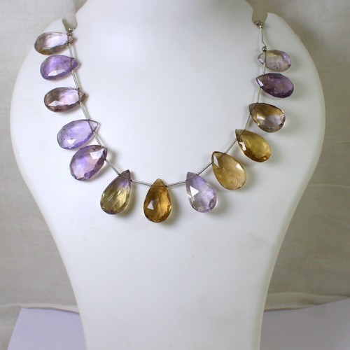 130 Ct 16x11-13.5x20 MM Natural Faceted Ametrine Pear Briolette Cut 8 Inch Beads - Picture 7 of 24