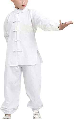 Chinese Boys Girls Cotton Linen Suit Kung Fu Martial Arts Outfit Sports Casual - Picture 12 of 16