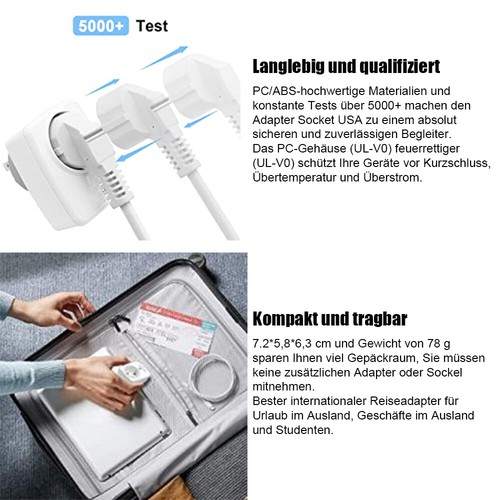 1-2X Travel Adapter USA Adapter America Germany Plug with 3 USB and Type-C - Picture 6 of 14